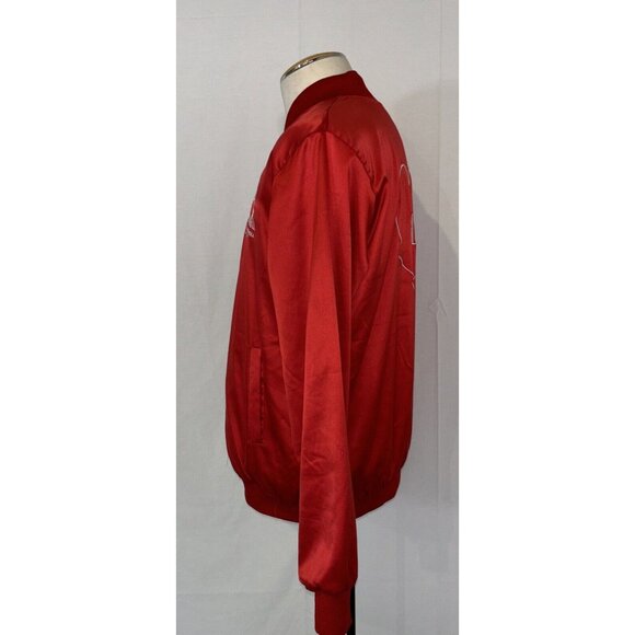 Carolina Herrera Good Gild Custom Red Polyester Bomber Jacket Zip Pockets Sz M/L - Picture 3 of 16